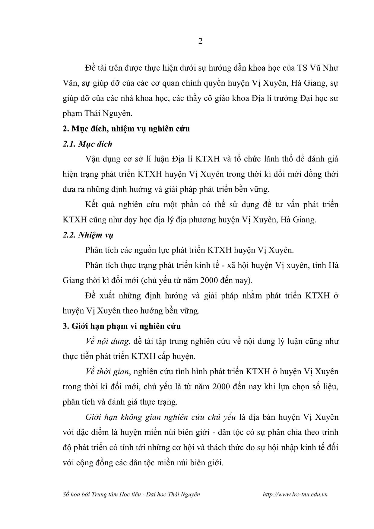 Luận văn Nghiên cứu phát triển Kinh tế - Xã hội huyện Vị Xuyên, Hà Giang thời kỳ đổi mới trang 4