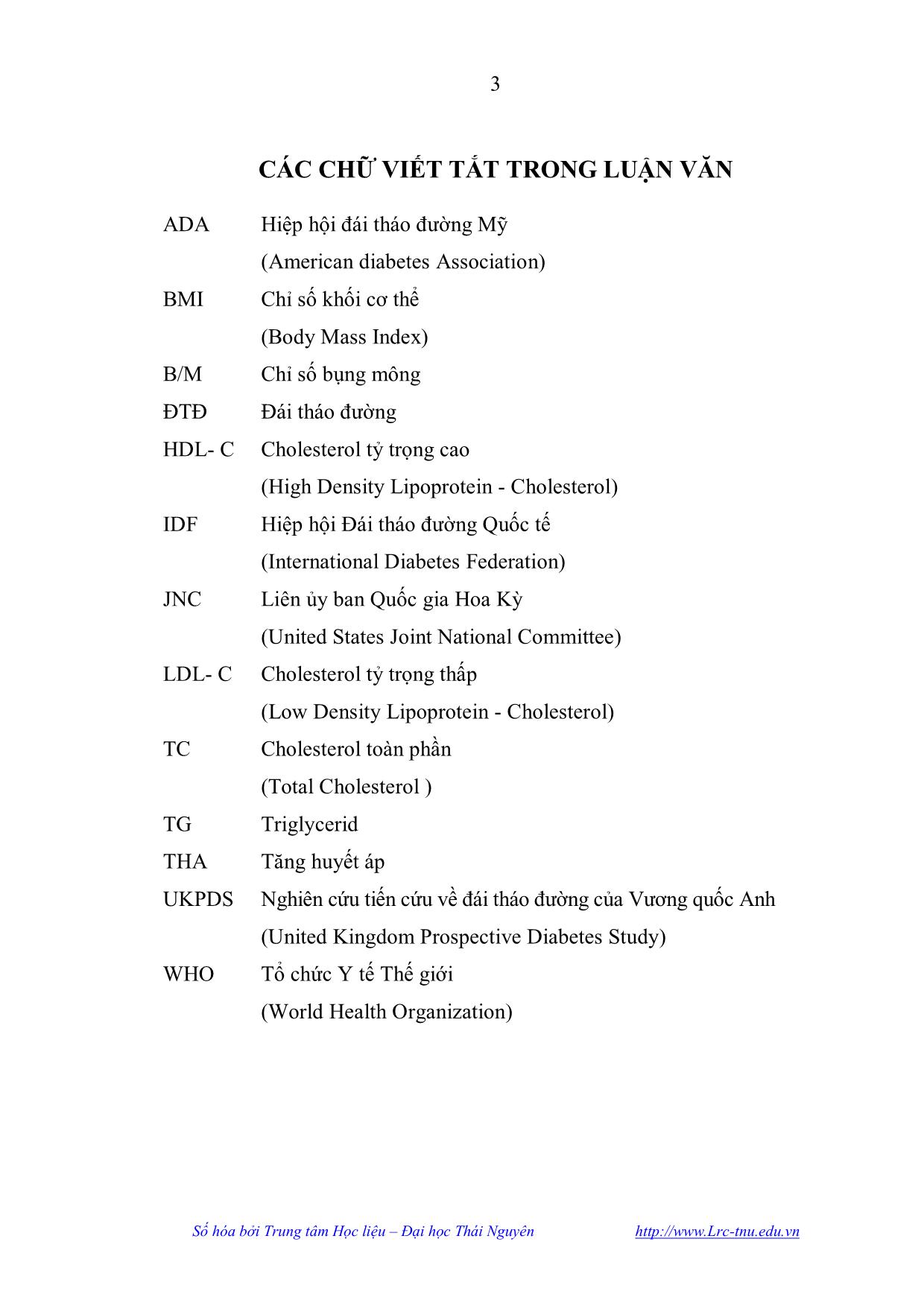 Luận văn Nghiên cứu thực trạng bệnh đái tháo đường điều trị tại bệnh viện đa khoa tỉnh Bắc Kạn trang 4