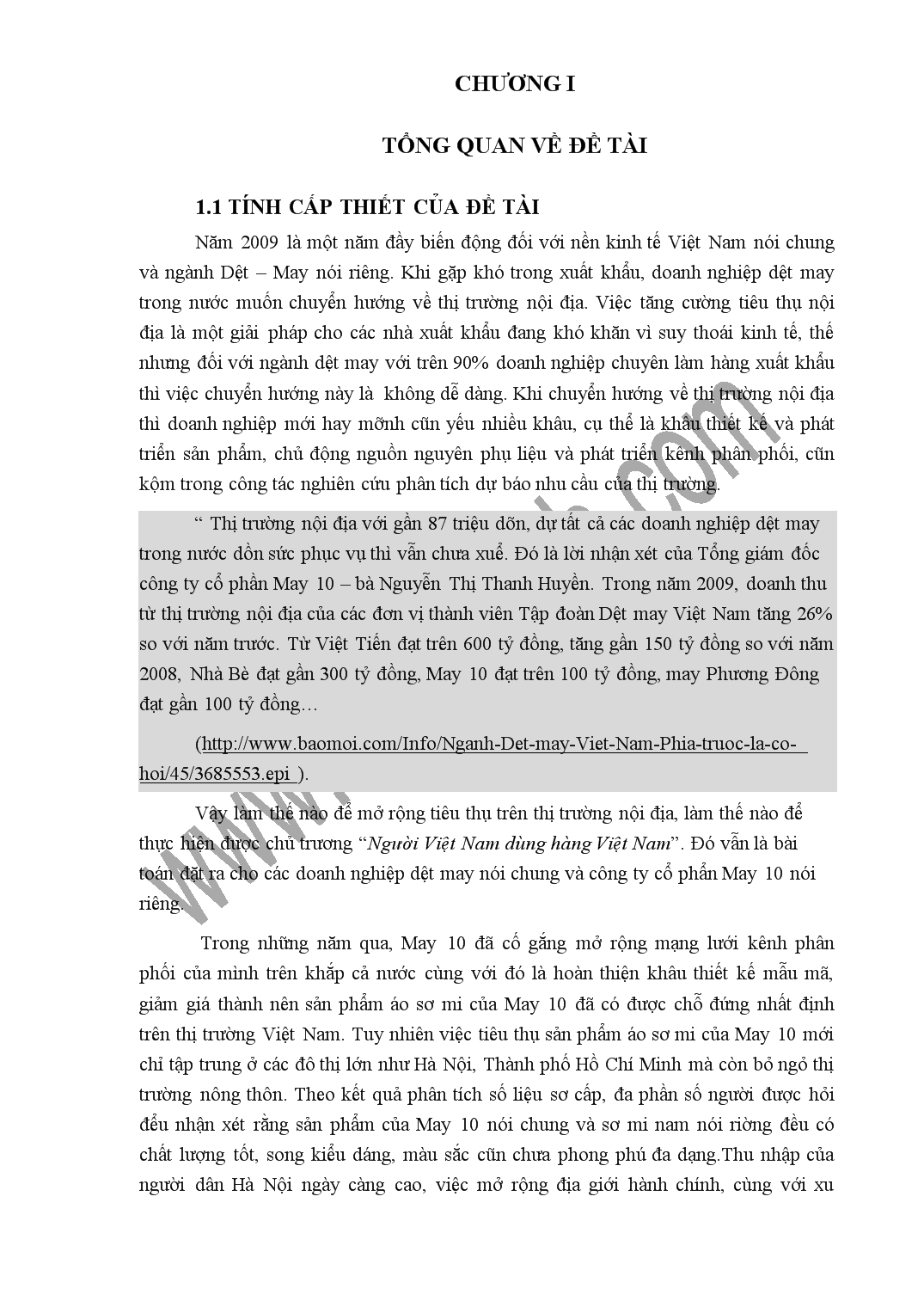 Luận văn Phân tích và dự báo cầu sản phẩm áo sơ mi nam của công ty cổ phần May 10 trên địa bàn Hà Nội tới năm 2015 trang 1