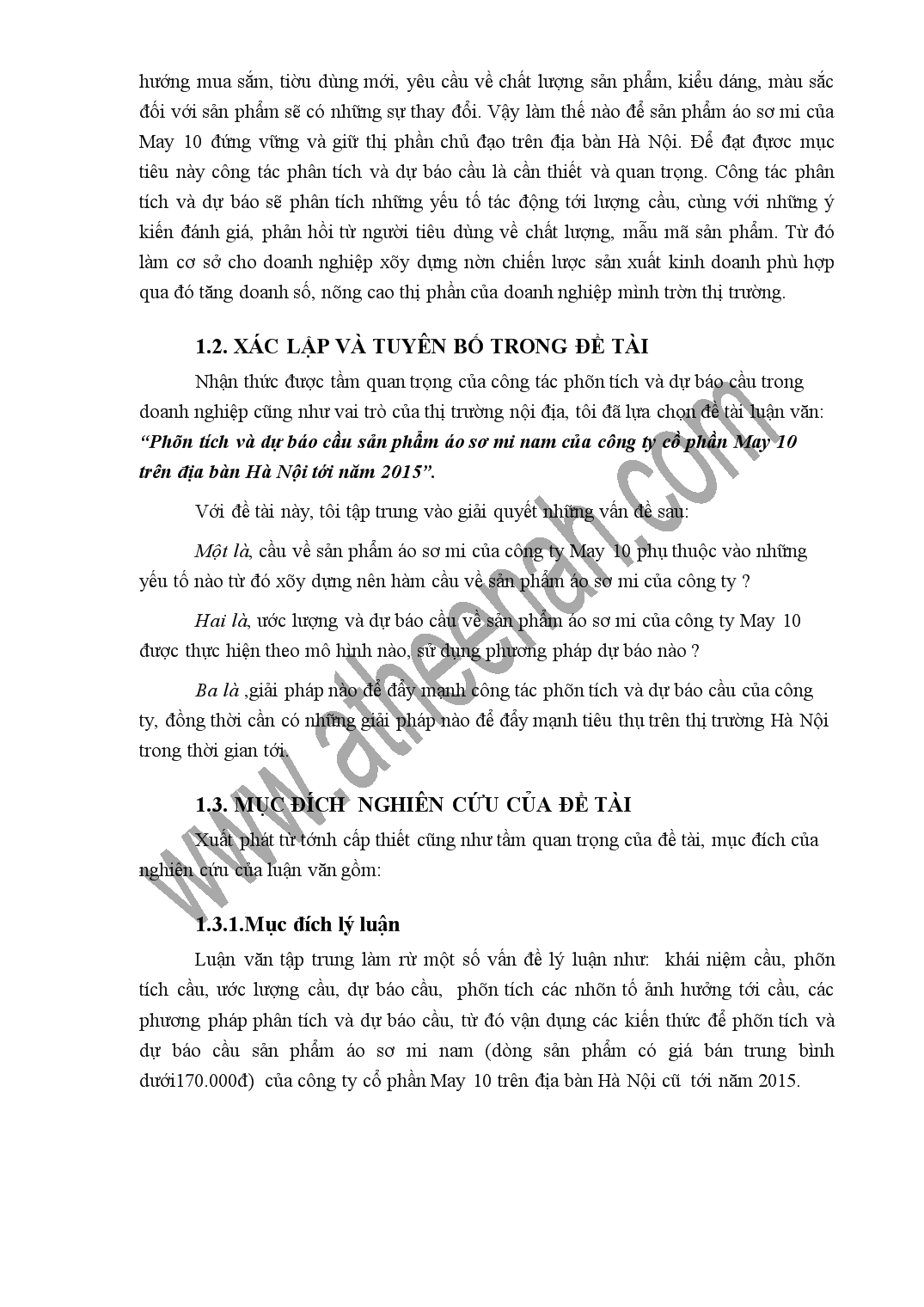Luận văn Phân tích và dự báo cầu sản phẩm áo sơ mi nam của công ty cổ phần May 10 trên địa bàn Hà Nội tới năm 2015 trang 2