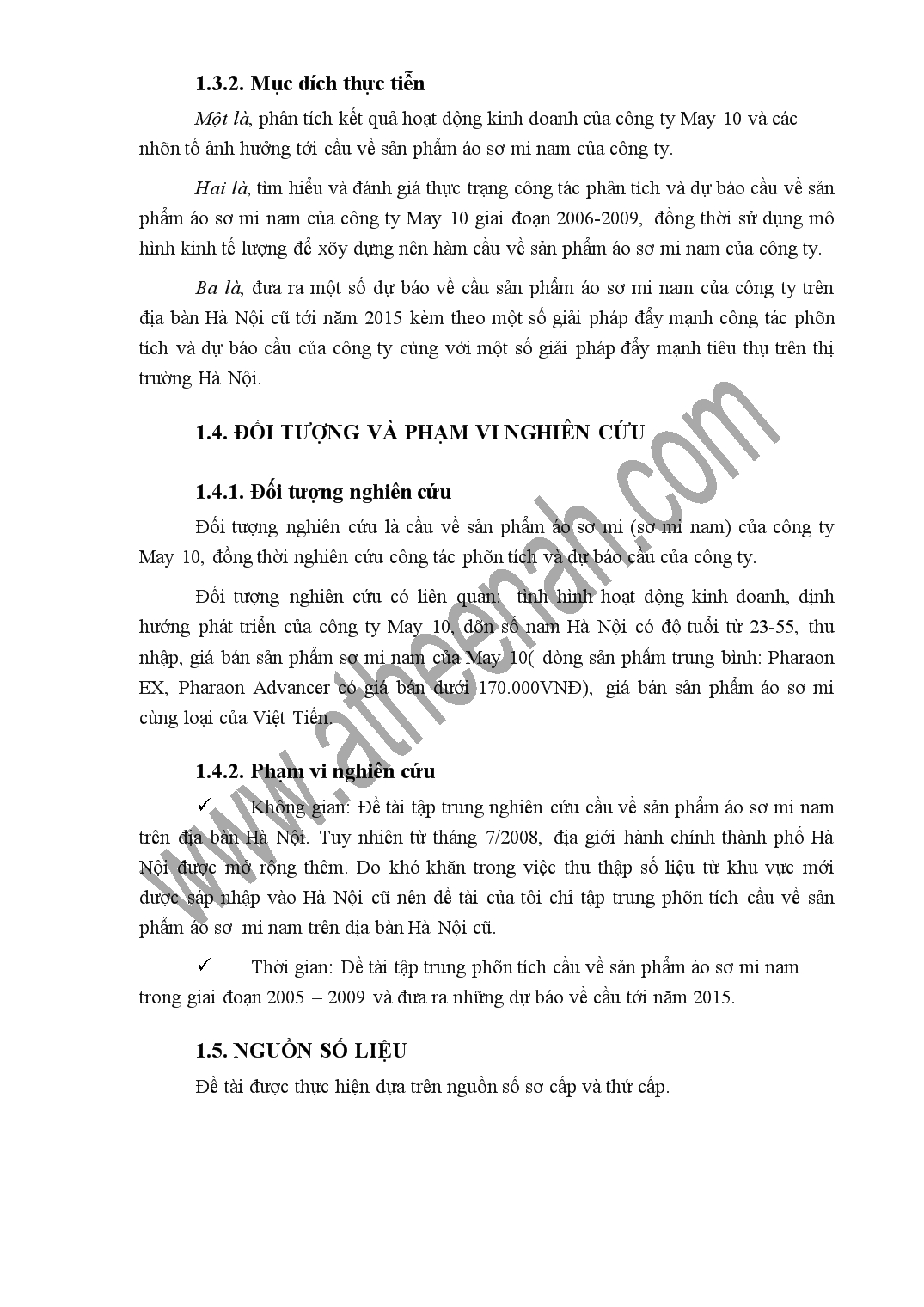 Luận văn Phân tích và dự báo cầu sản phẩm áo sơ mi nam của công ty cổ phần May 10 trên địa bàn Hà Nội tới năm 2015 trang 3