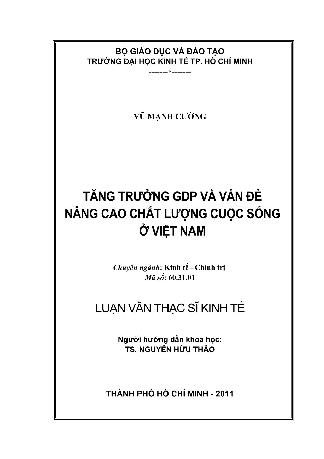 Luận văn Tăng trưởng GDP và vấn đề nâng cao chất lượng cuộc sống ở Việt Nam trang 2