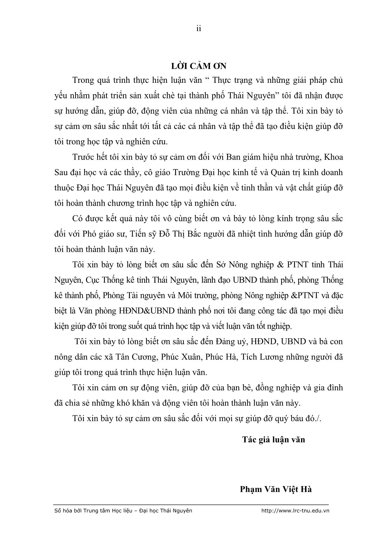 Luận văn Thực trạng và những giải pháp chủ yếu nhằm phát triển sản xuất chè tại Thành phố Thái Nguyên trang 3