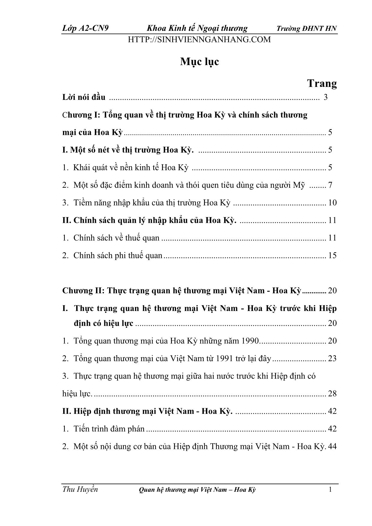 Luận văn Thực trạng và những giải pháp nhằm thúc đẩy quan hệ thương mại Việt Nam - Hoa Kỳ trang 1