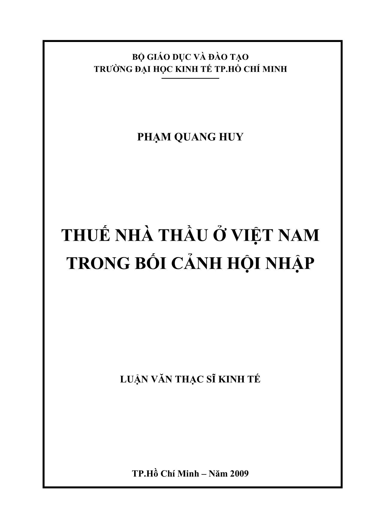 Luận văn Thuế nhà thầu ở Việt Nam trong bối cảnh hội nhập trang 1