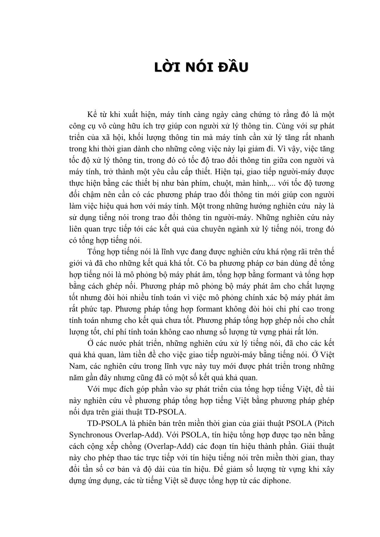 Luận văn Tổng hợp tiếng Việt bằng giải thuật TD-PSOLA trang 1