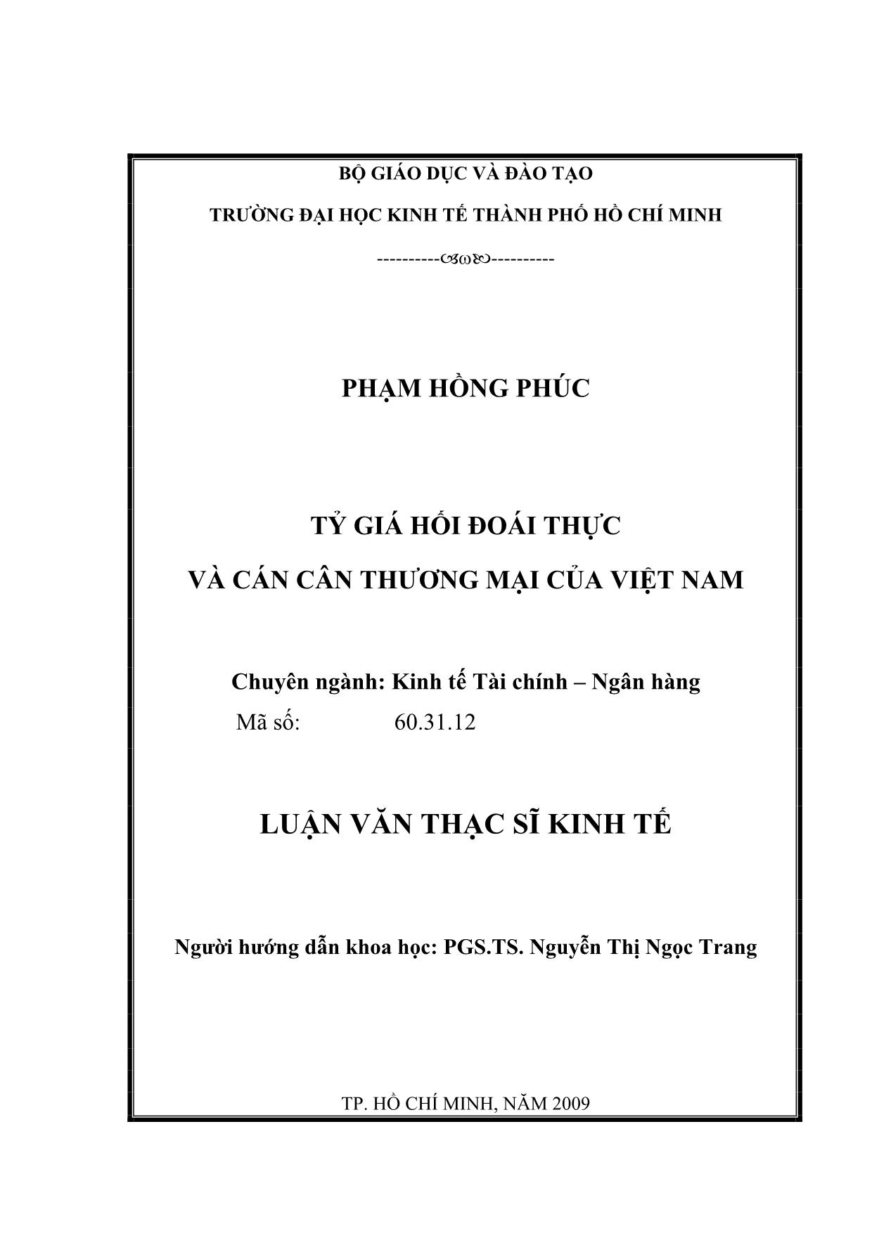 Luận văn Tỷ giá hối đoái thực và cán cân thương mại của Việt Nam trang 1