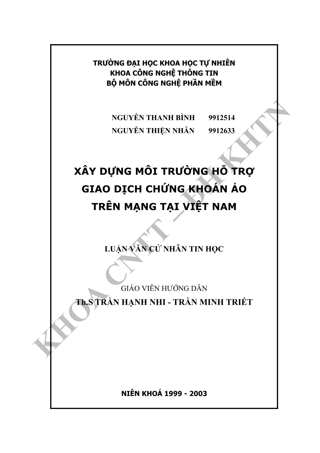 Luận văn Xây dựng môi trường hỗ trợ giao dịch chứng khoán ảo trên mạng tại Việt Nam trang 1