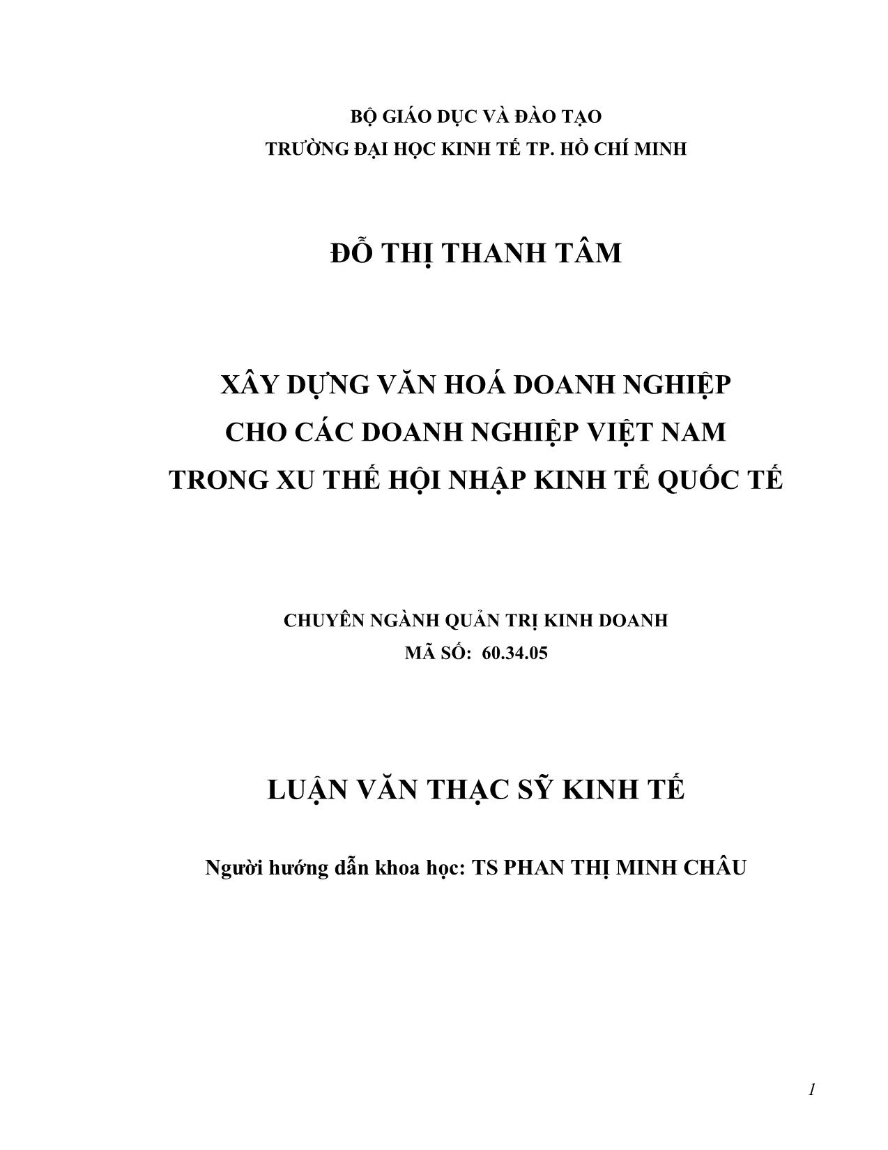 Luận văn Xây dựng văn hóa doanh nghiệp cho các doanh nghiệp Việt Nam trong xu thế hội nhập kinh tế quốc tế trang 1