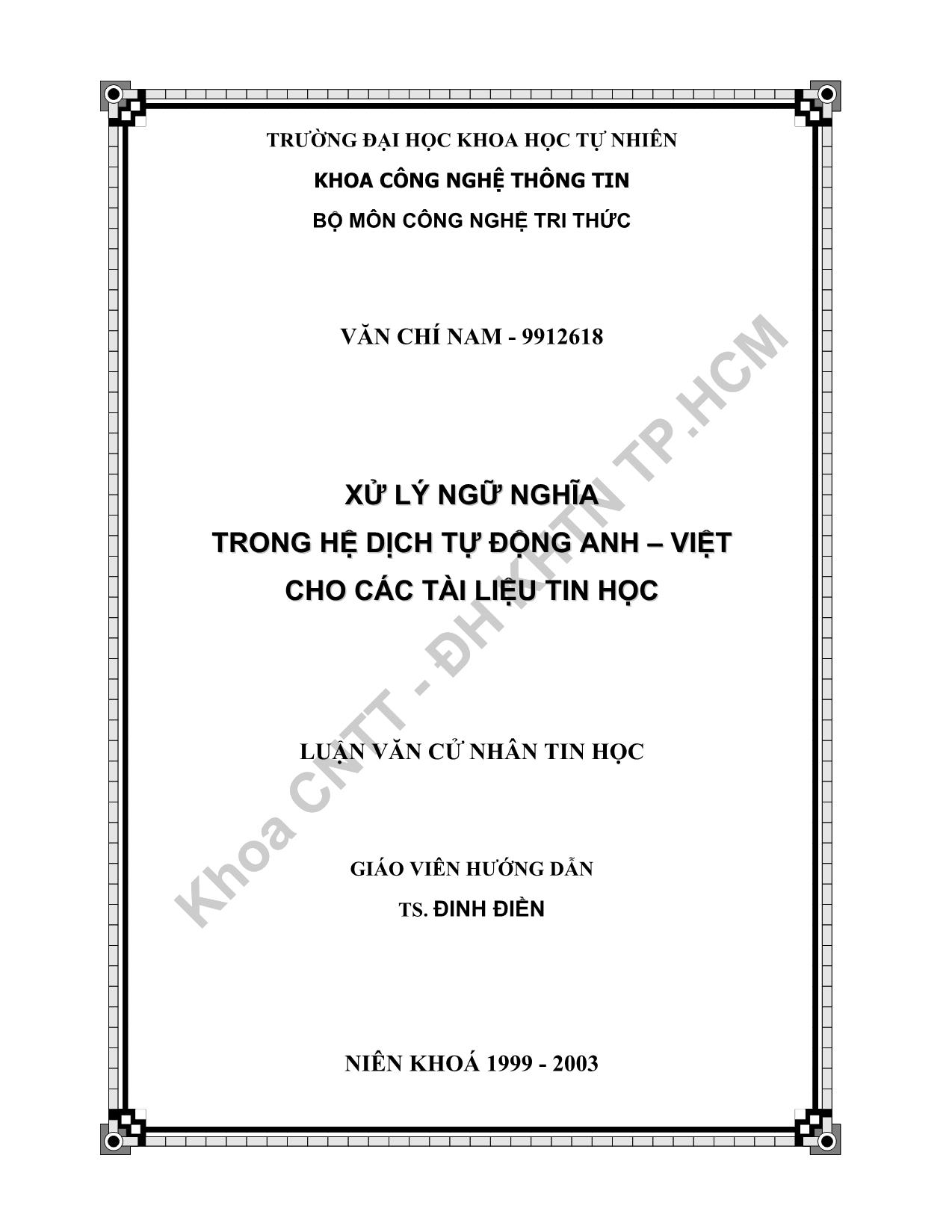 Luận văn Xử lý ngữ nghĩa trong hệ dịch tự động Anh - Việt cho các tài liệu tin học trang 2