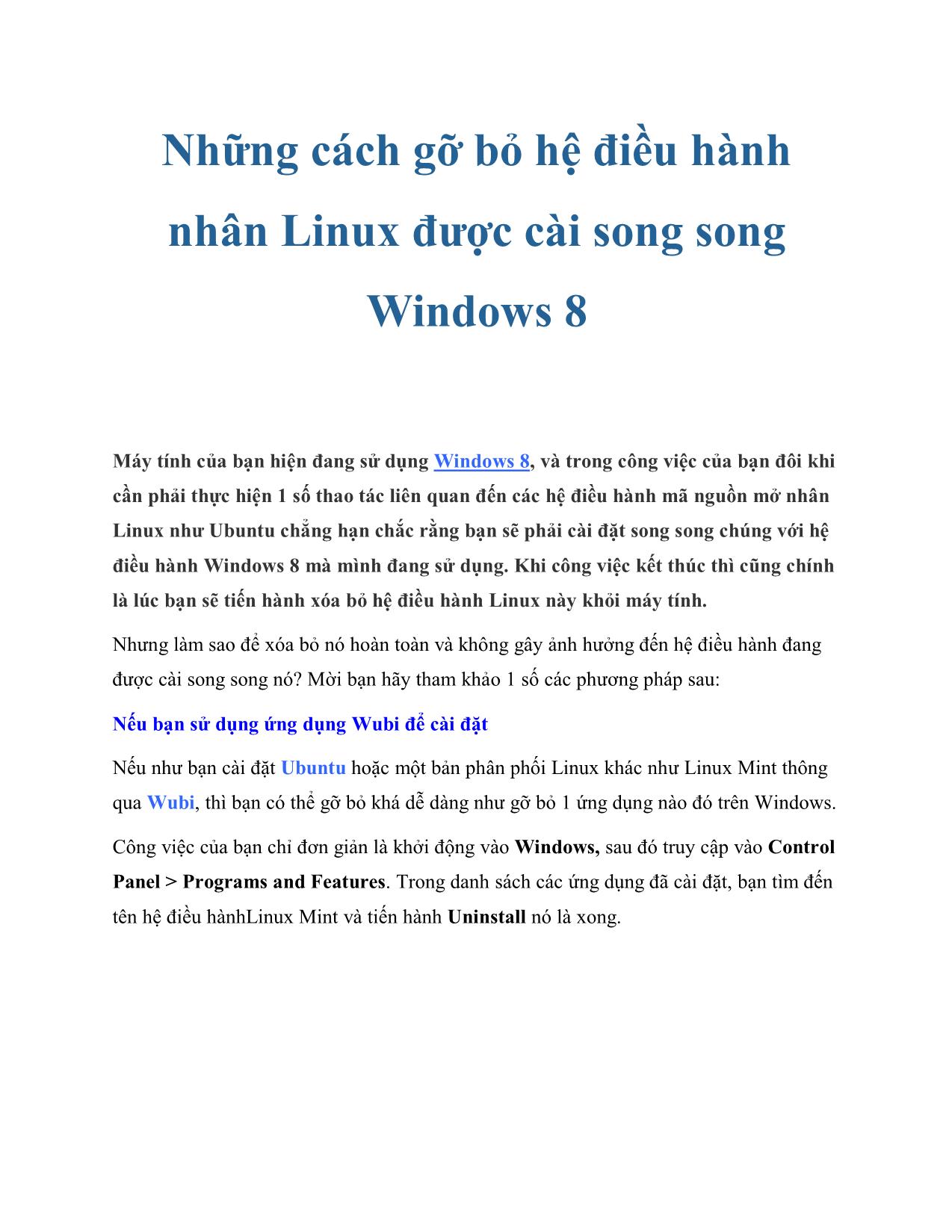Những cách gỡ bỏ hệ điều hành nhân Linux được cài song song Windows 8 trang 1