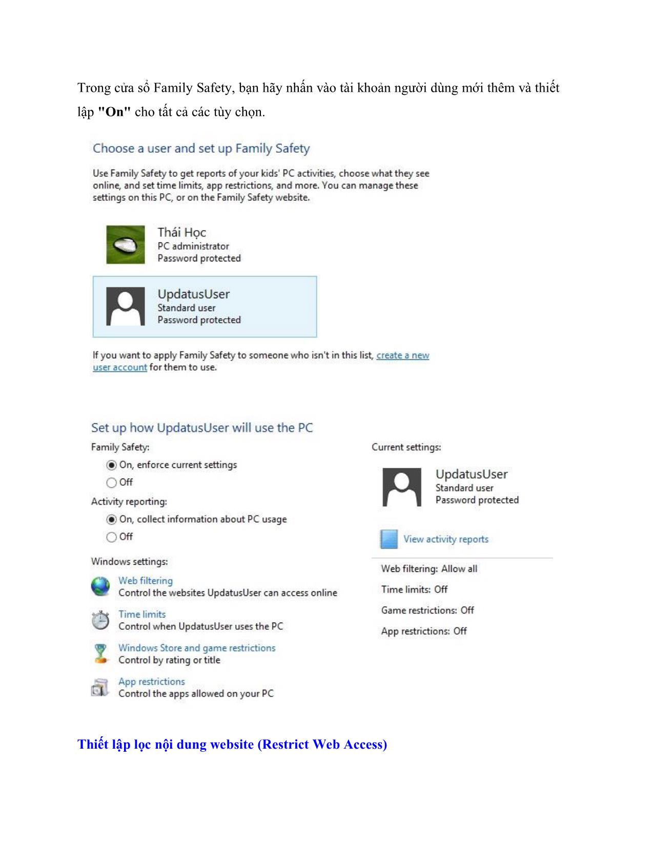 Sử dụng tính năng Family Safety để giới hạn người dùng trong Windows 8 trang 4