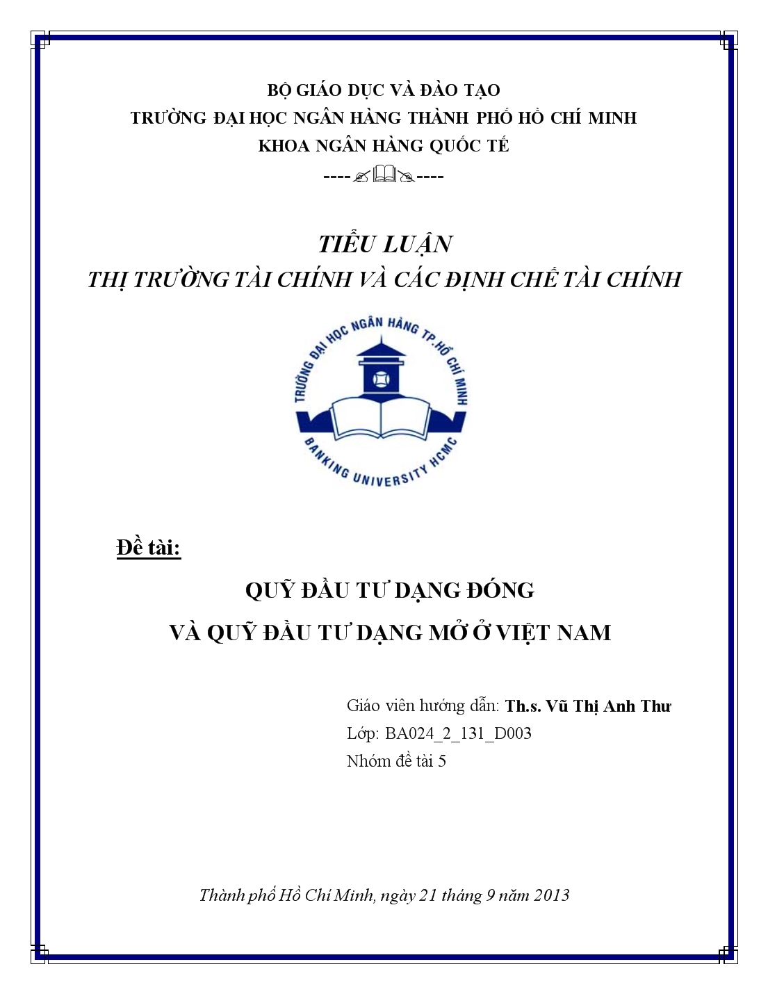 Tiểu luận Quỹ đầu tư dạng đóng và quỹ đầu tư dạng mở ở Việt Nam trang 1