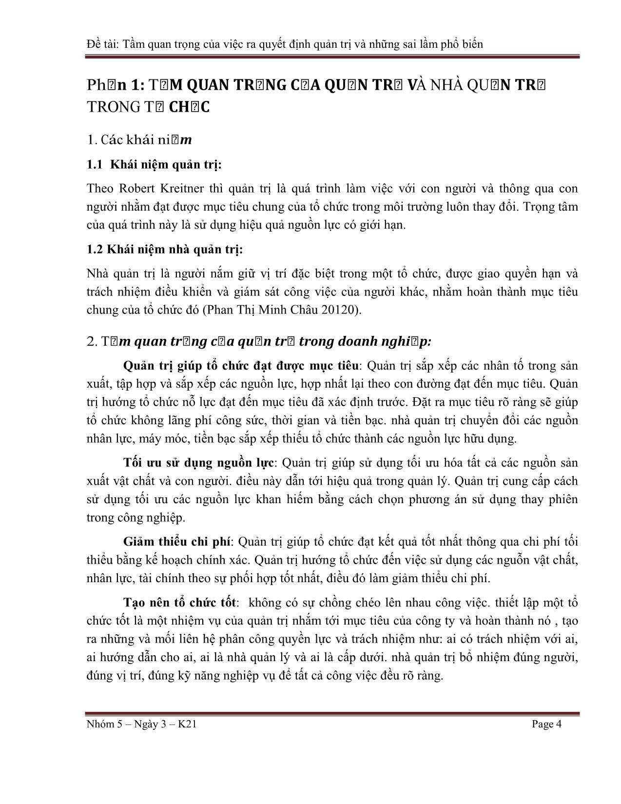 Tiểu luận Tầm quan trọng của việc ra quyết định quản trị và những sai lầm phổ biến trang 4