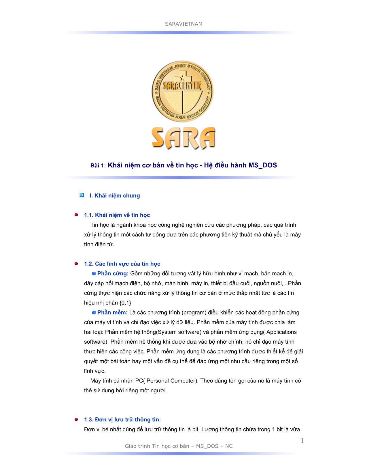 Tin học đại cương - SARA trang 1