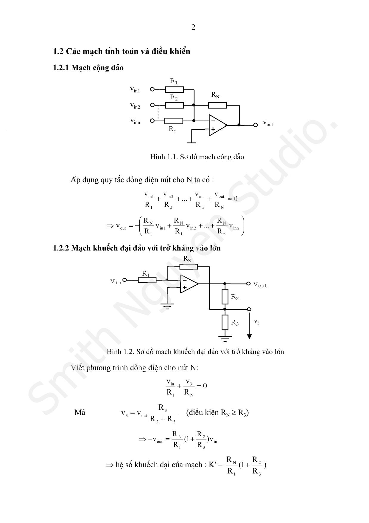 Bài giảng Các mạch tính toán, điều khiển và tạo hàm dùng khuếch đại thuật toán trang 2