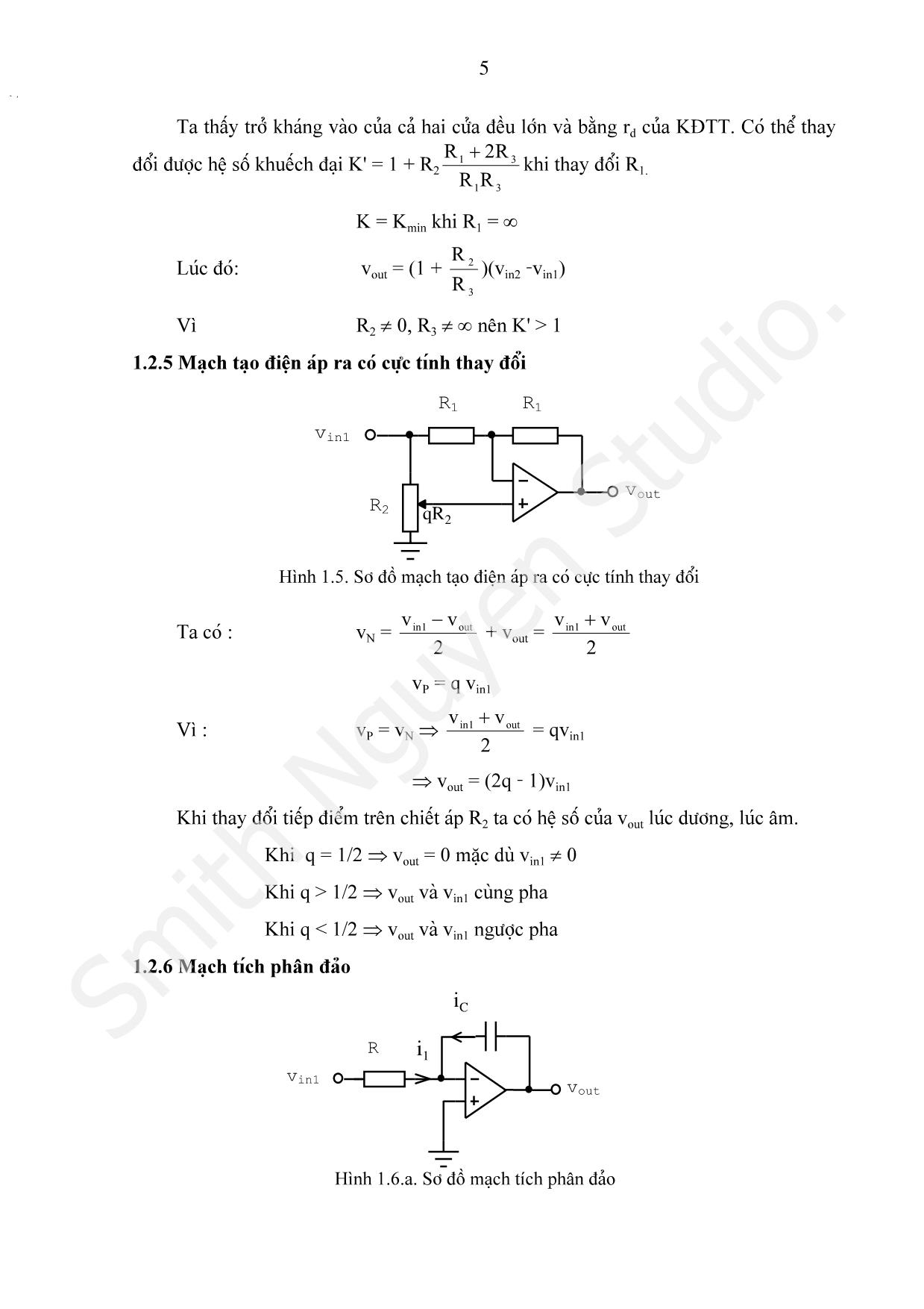 Bài giảng Các mạch tính toán, điều khiển và tạo hàm dùng khuếch đại thuật toán trang 5