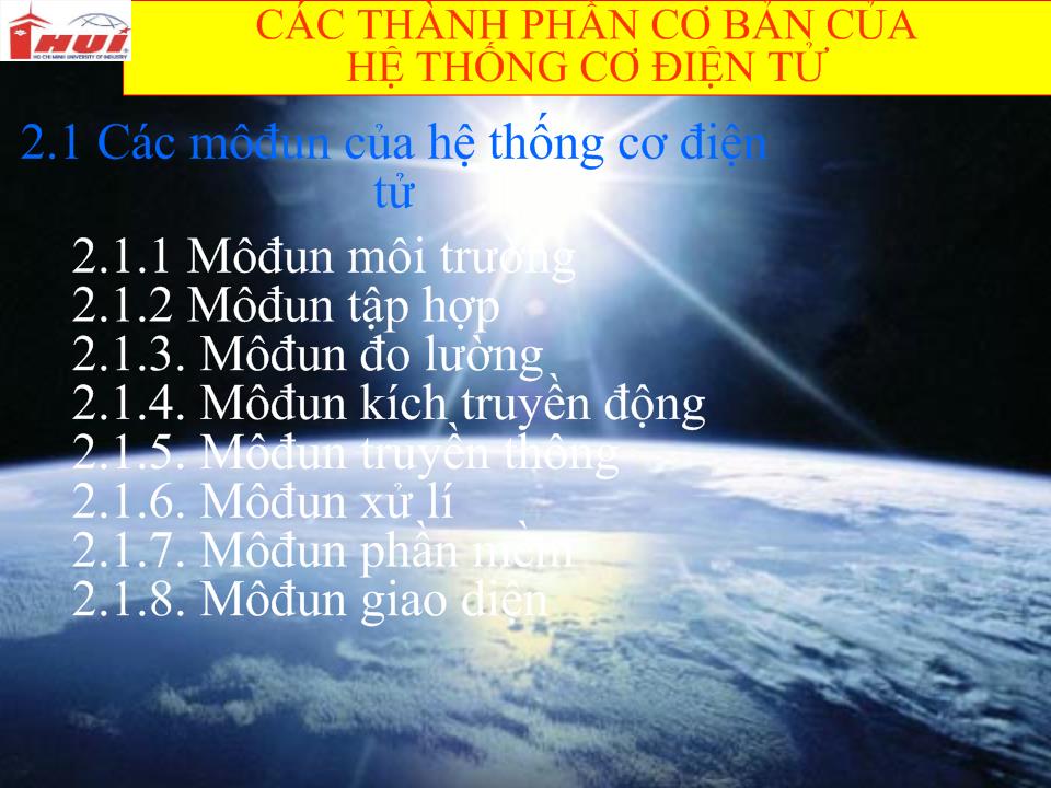 Bài giảng Các thành phần cơ bản của hệ thống cơ điện tử trang 1