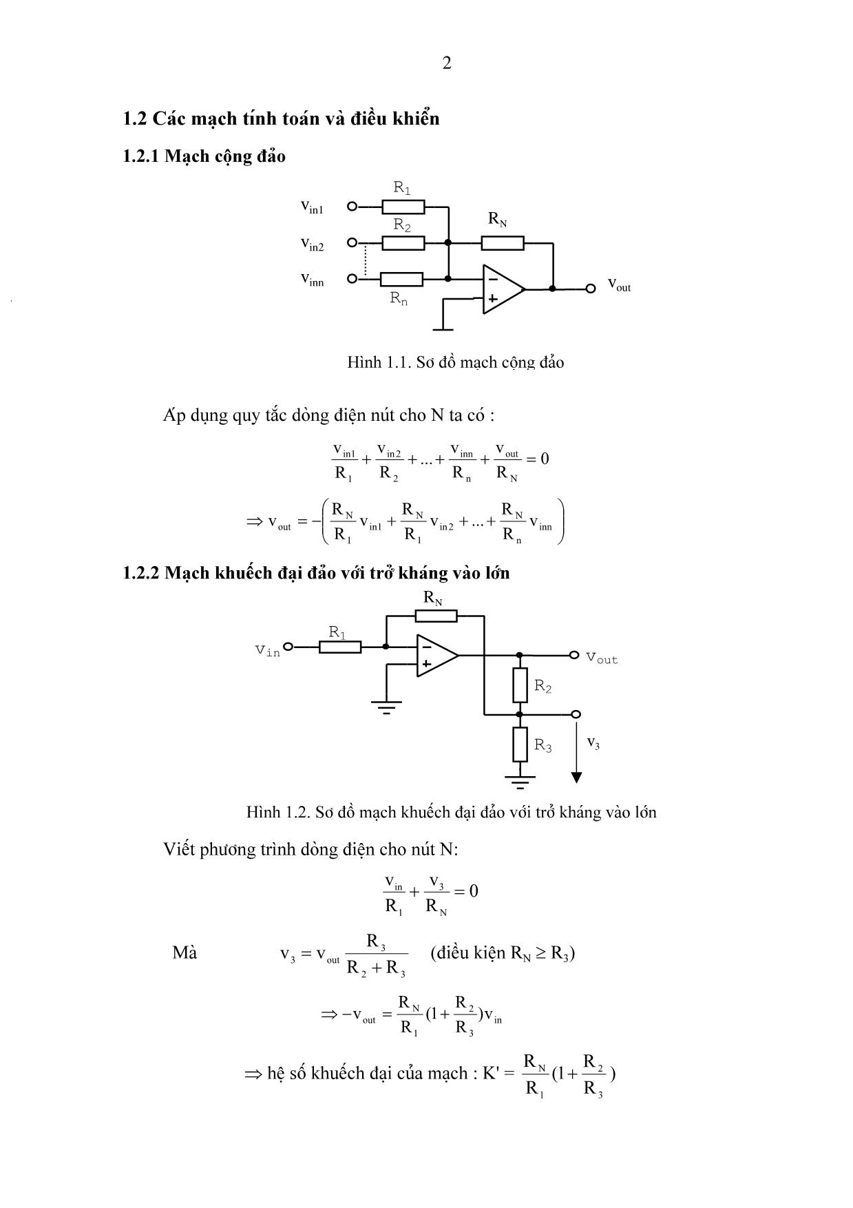 Bài giảng chương 1: Các mạch tính toán, điều khiển và tạo hàm dùng khuếch đại thuật toán trang 2