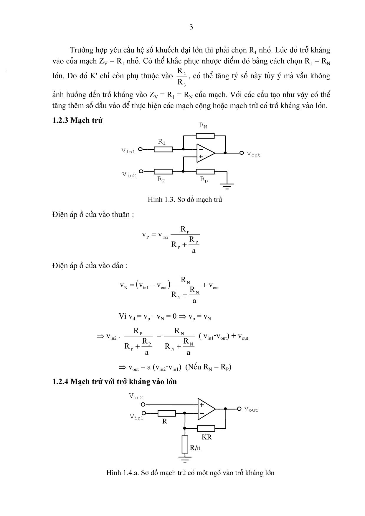 Bài giảng chương 1: Các mạch tính toán, điều khiển và tạo hàm dùng khuếch đại thuật toán trang 3