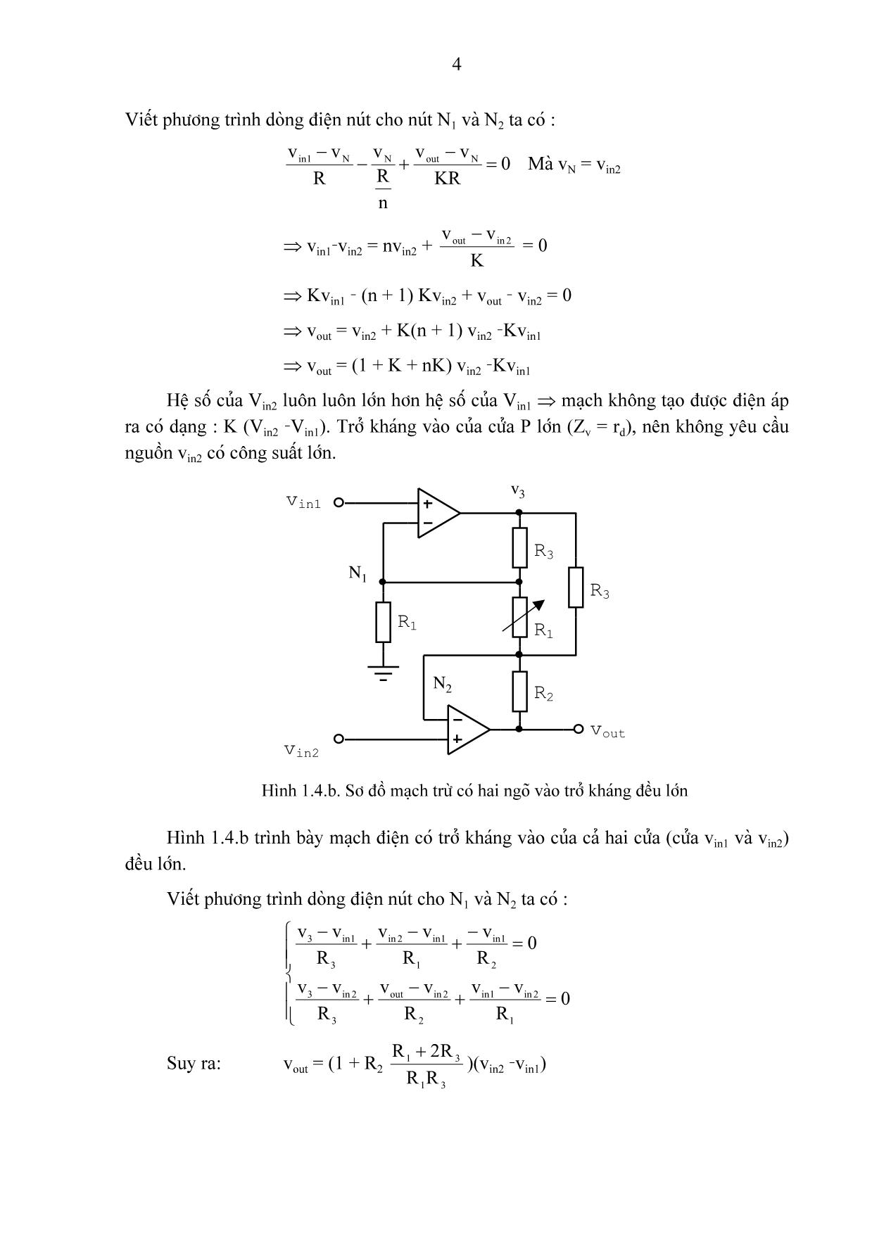 Bài giảng chương 1: Các mạch tính toán, điều khiển và tạo hàm dùng khuếch đại thuật toán trang 4