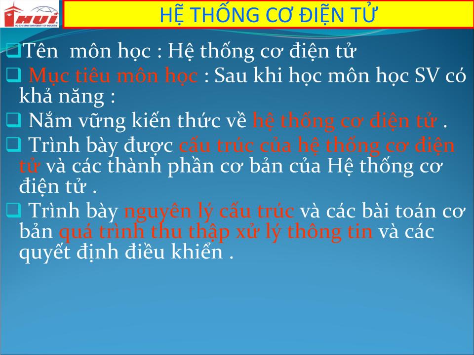 Bài giảng Hệ thống cơ điện tử trang 2