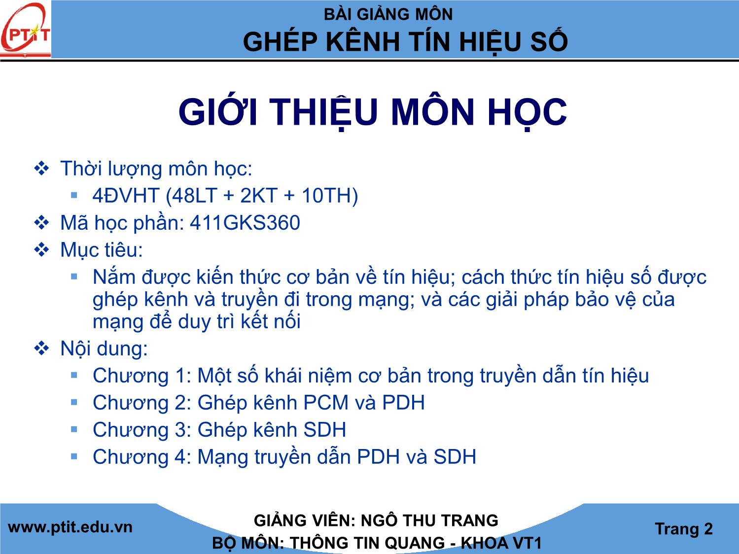 Bài giảng môn ghép kênh tín hiệu số trang 2