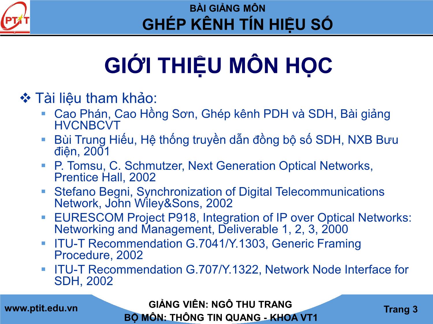 Bài giảng môn ghép kênh tín hiệu số trang 3