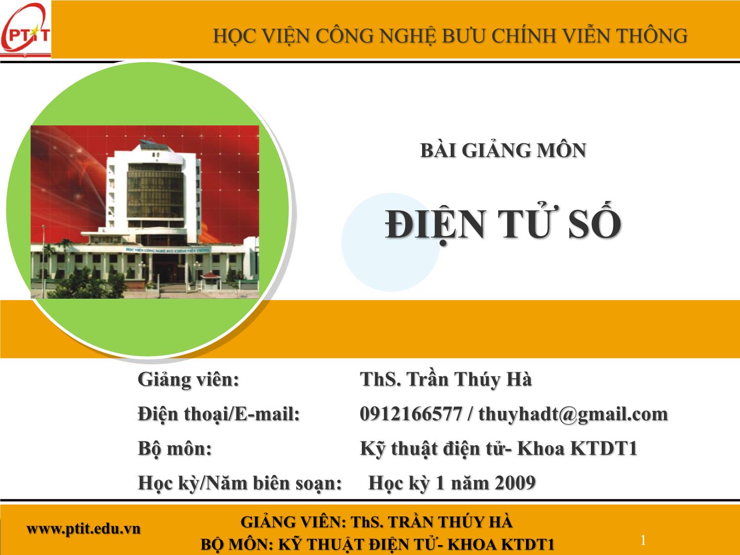 Bài giảng Môn học điện tử số trang 1