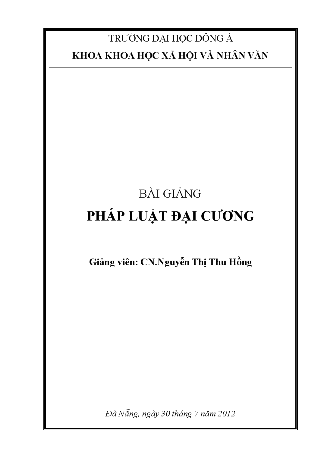 Bài giảng pháp luật đại cương - Nguyễn Thị Thu Hồng trang 1