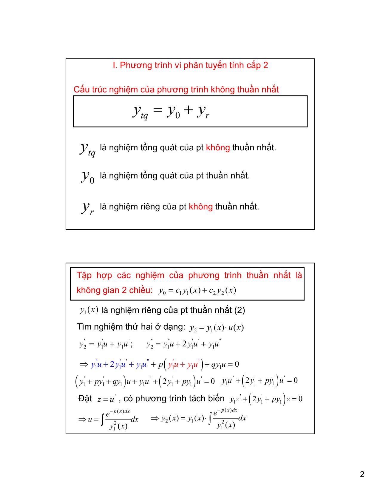 Bài giảng Phương trình vi phân tuyến tính cấp 2 tổng quát trang 2