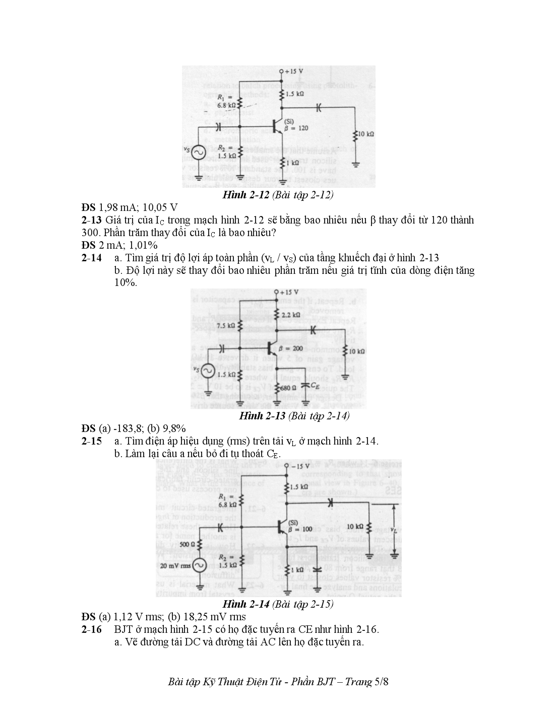 Bài tập phần bjt môn kỹ thuật điện tử trang 5