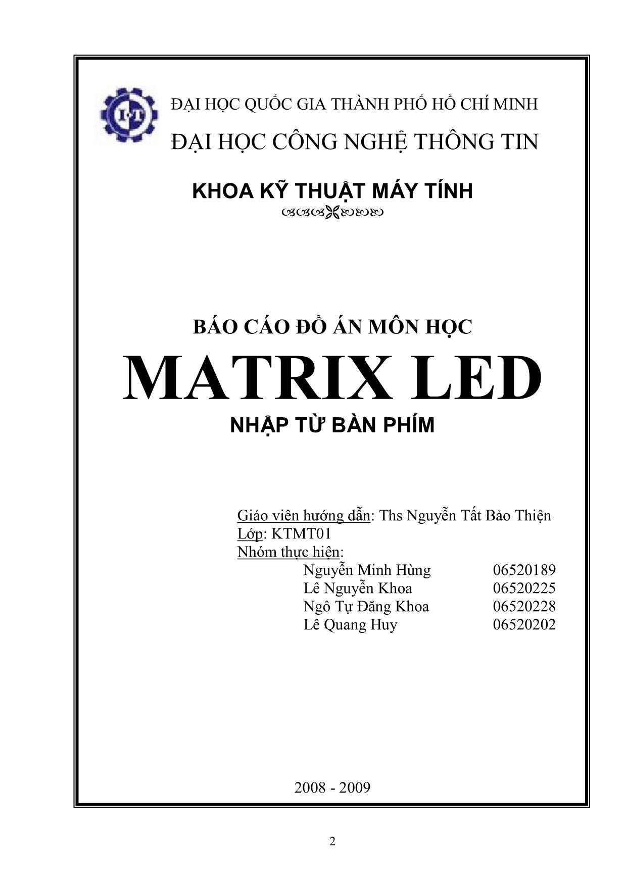 Báo cáo Đồ án môn học matrix led nhập từ bàn phím trang 1