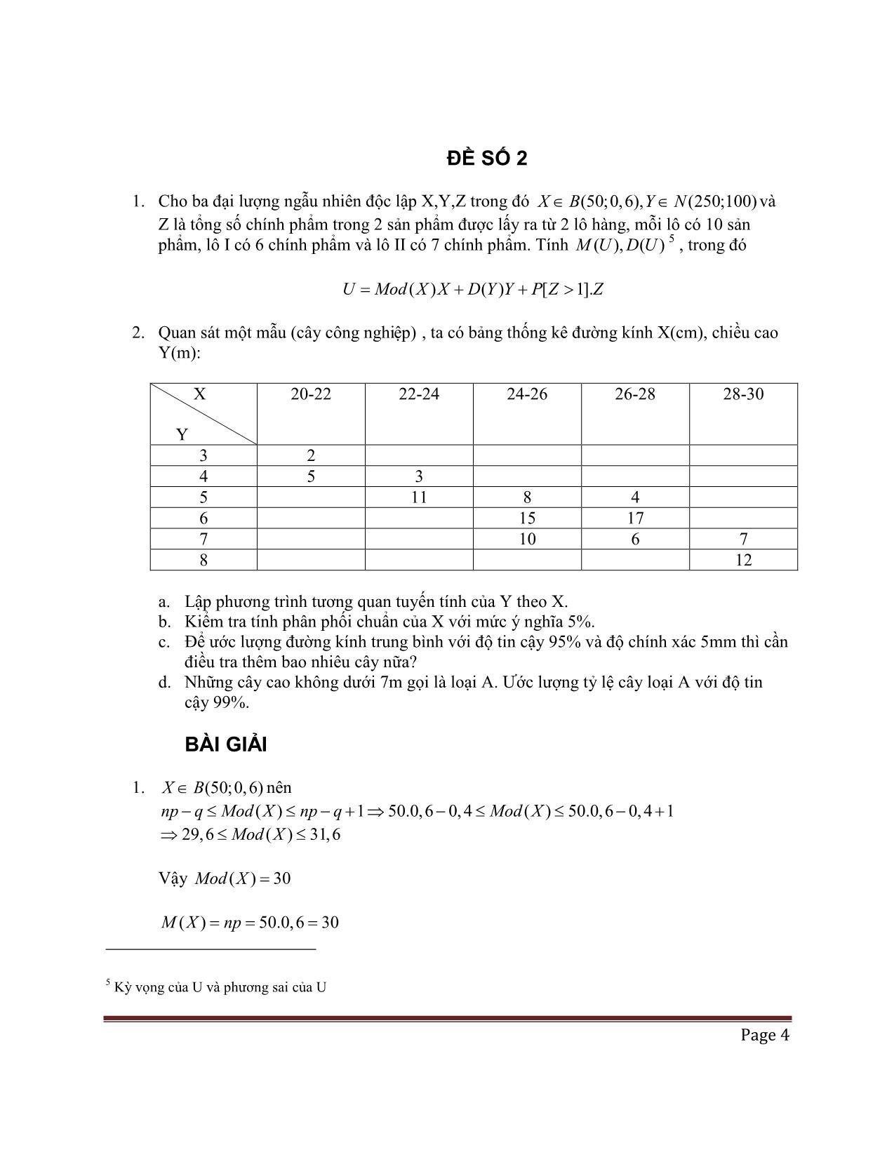 Bộ đề thi và lời giải xác suất thống kê trang 4