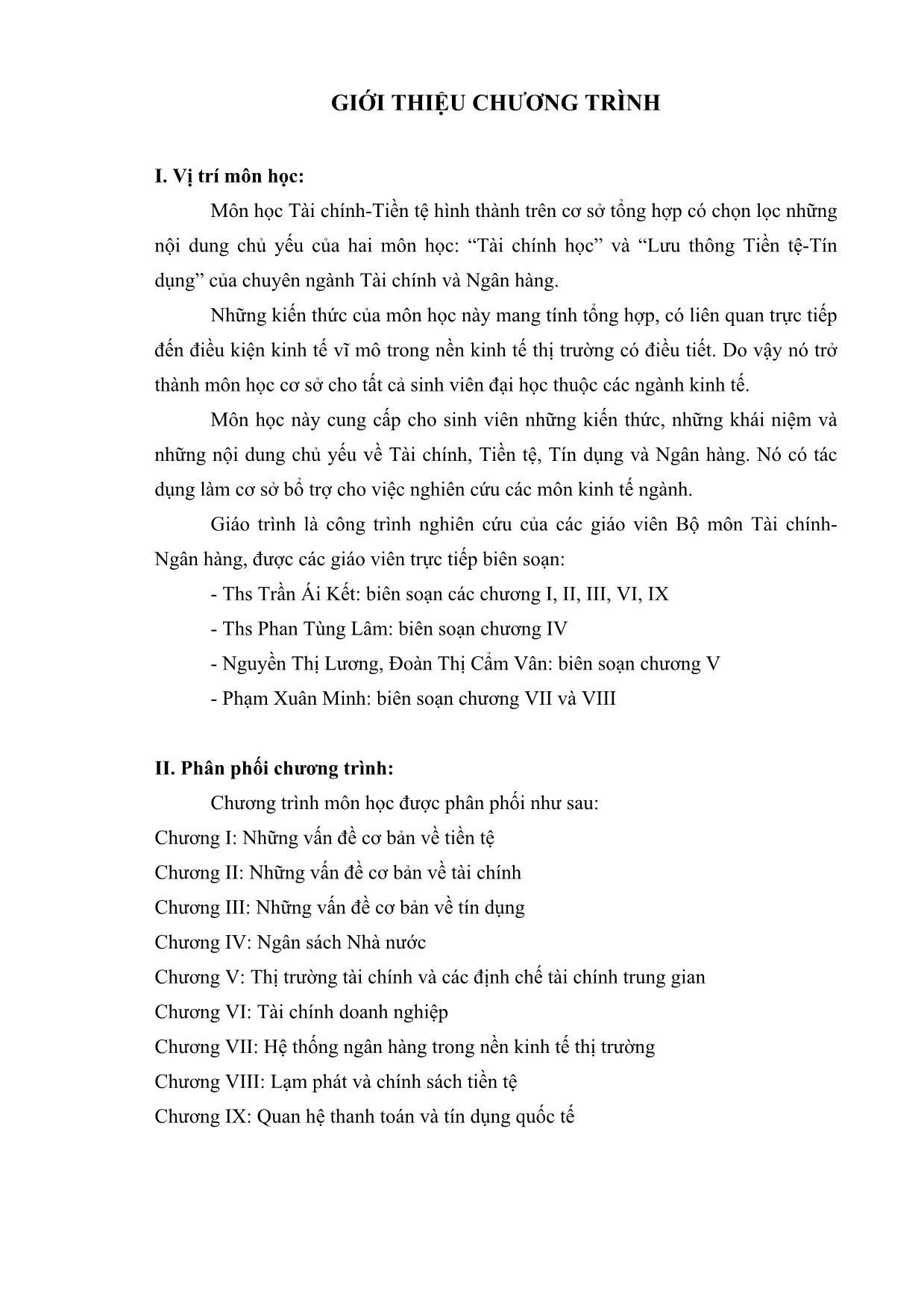 Giáo trình Môn học Tài chính-Tiền tệ trang 1