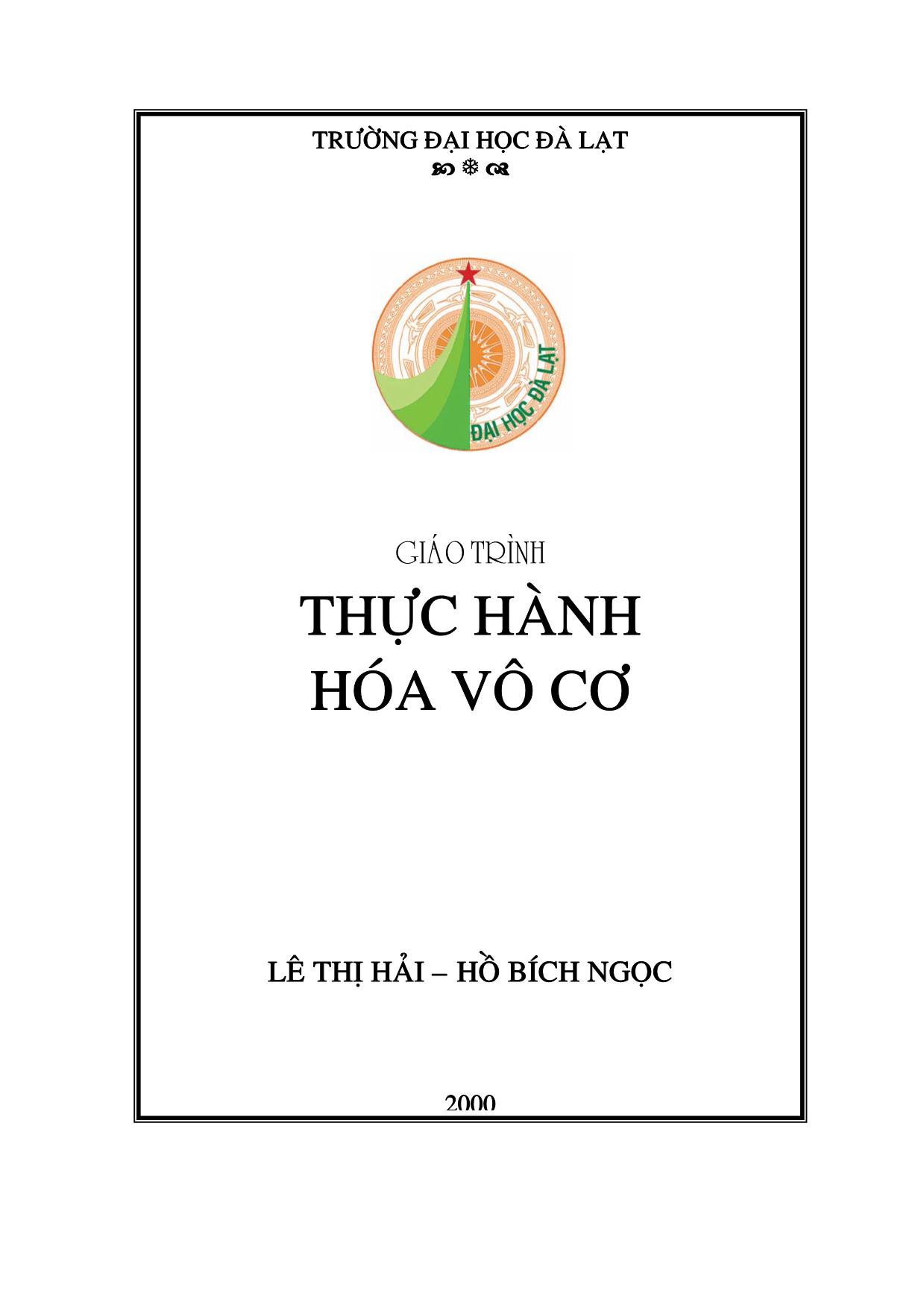 Giáo trình thực hành hóa vô cơ trang 1