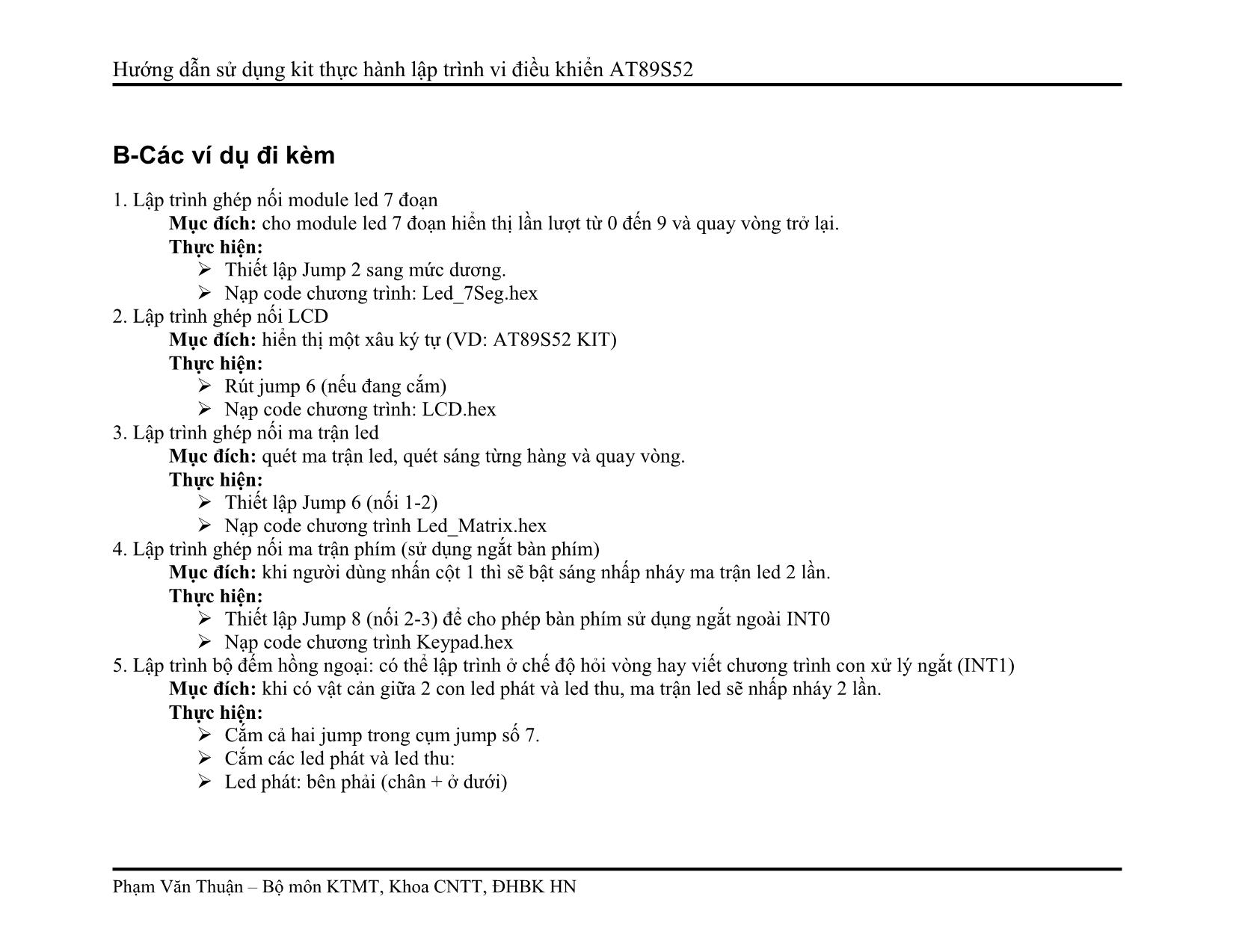 Hướng dẫn sử dụng kit thực hành lập trình vi điều khiển AT89S52 trang 5