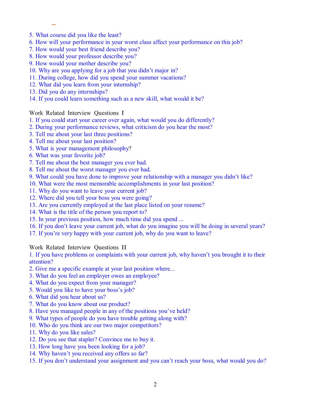 125 câu hỏi - Trả lời khi phỏng vấn xin việc bằng tiếng anh trang 2