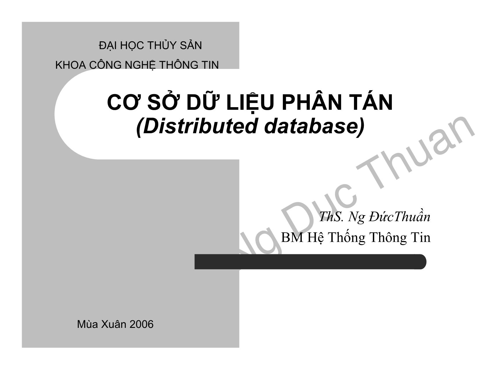 Bài giảng Cơ sở dữ liệu phân tán (distributed database) trang 1