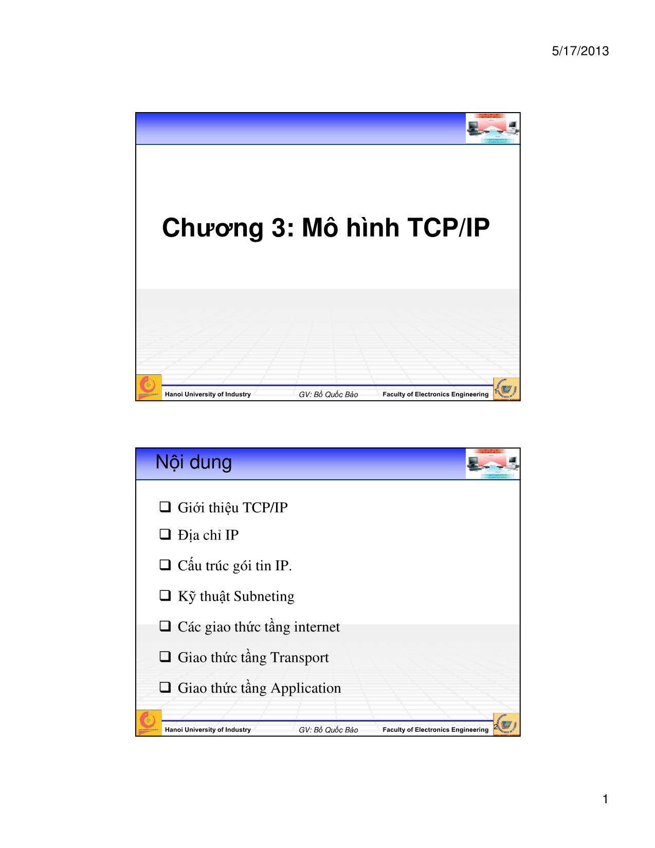 Bài giảng Mô hình TCP/IP trang 1