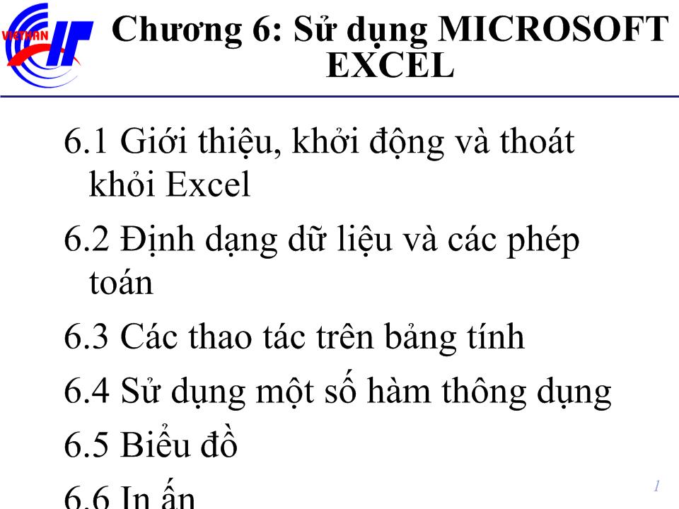 Bài giảng Sử dụng microsoft excel trang 1