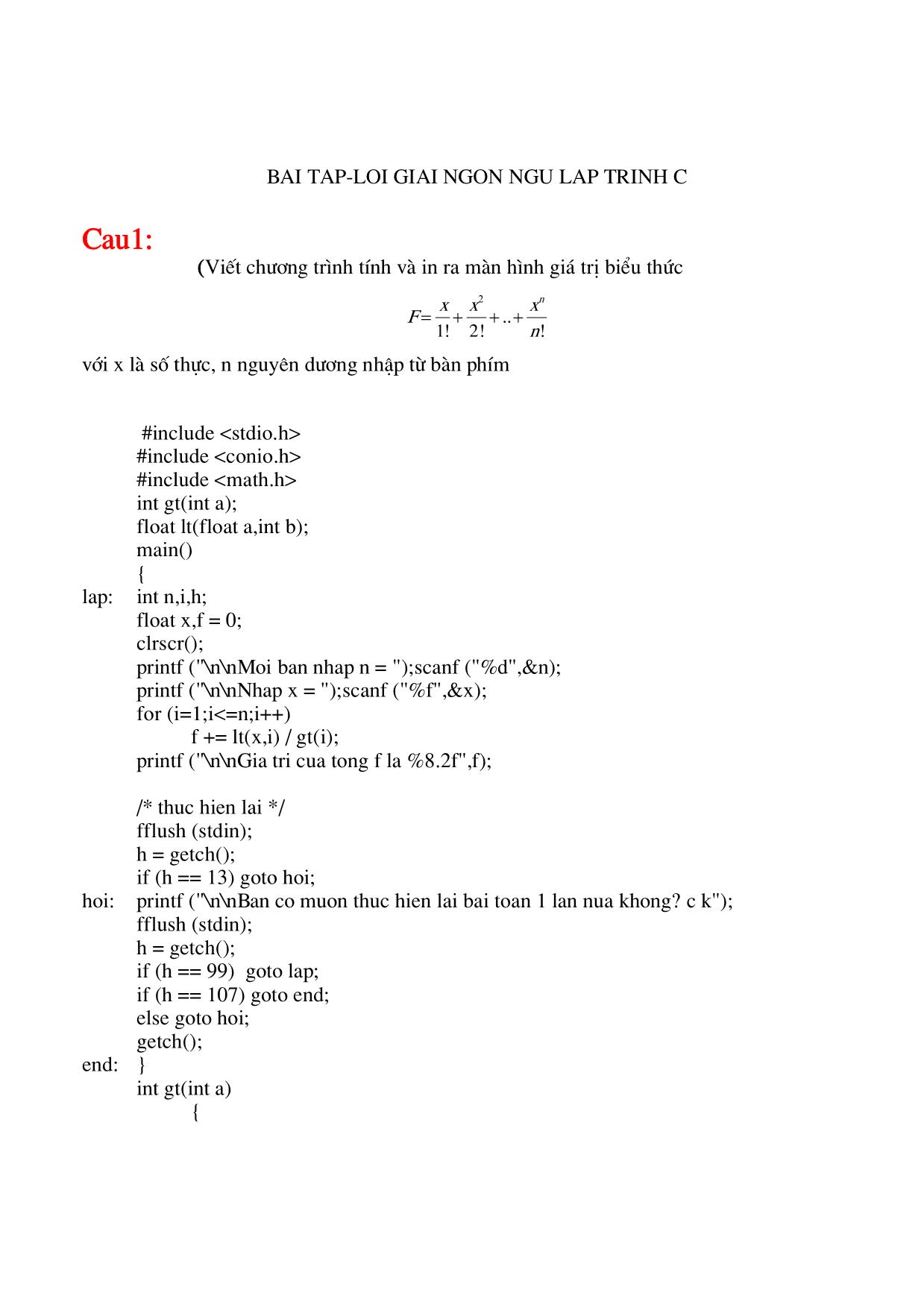 Bài tập lời giải ngôn ngữ lập trình C trang 1