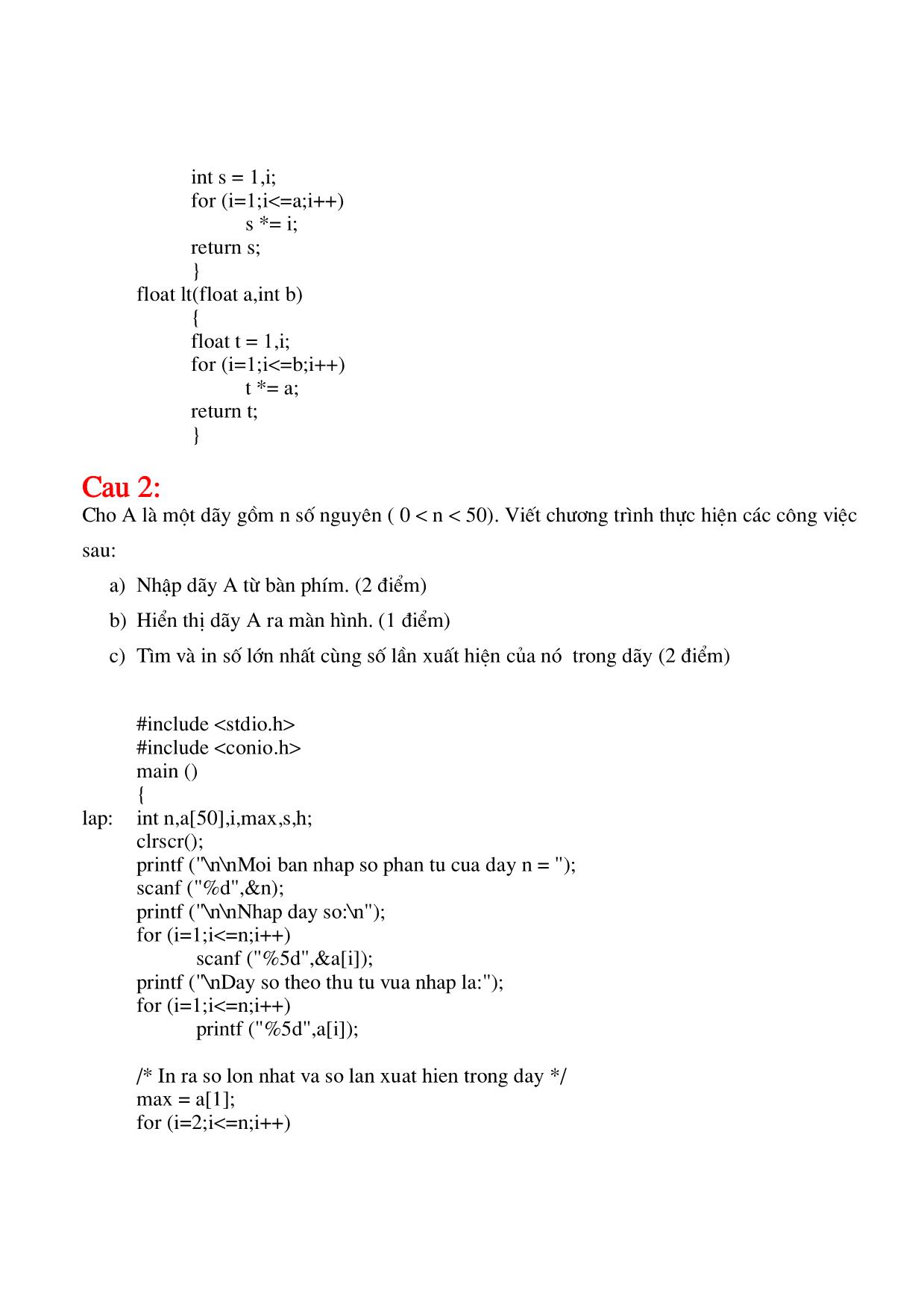 Bài tập lời giải ngôn ngữ lập trình C trang 2
