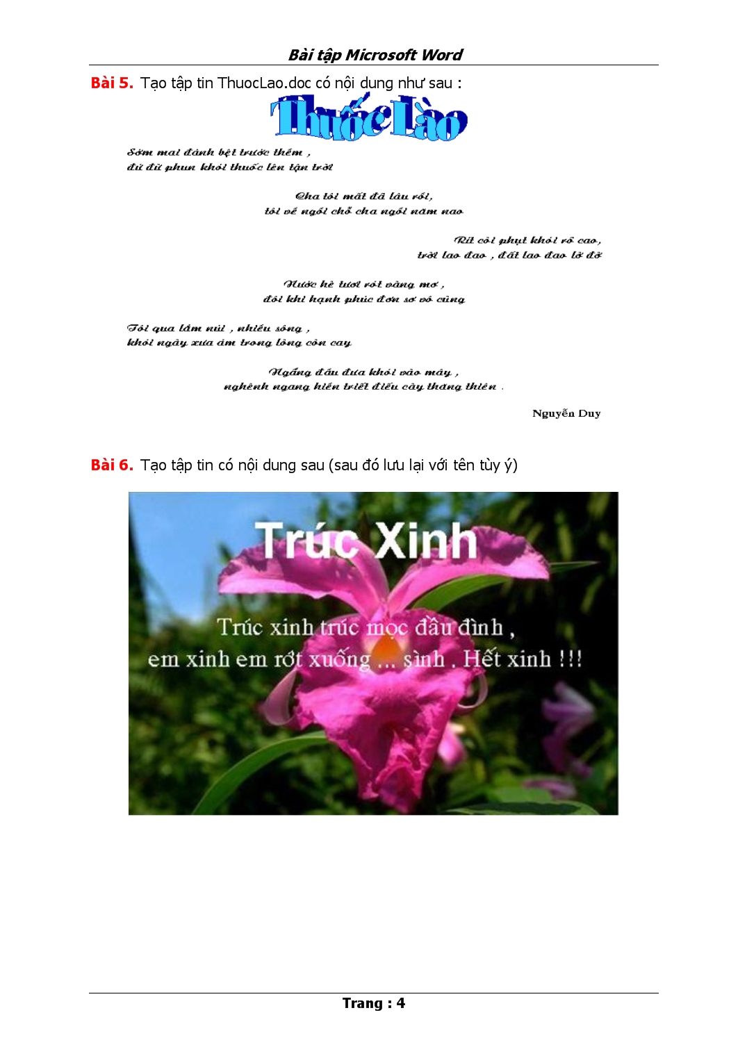 Bài tập Microsoft Word trang 4