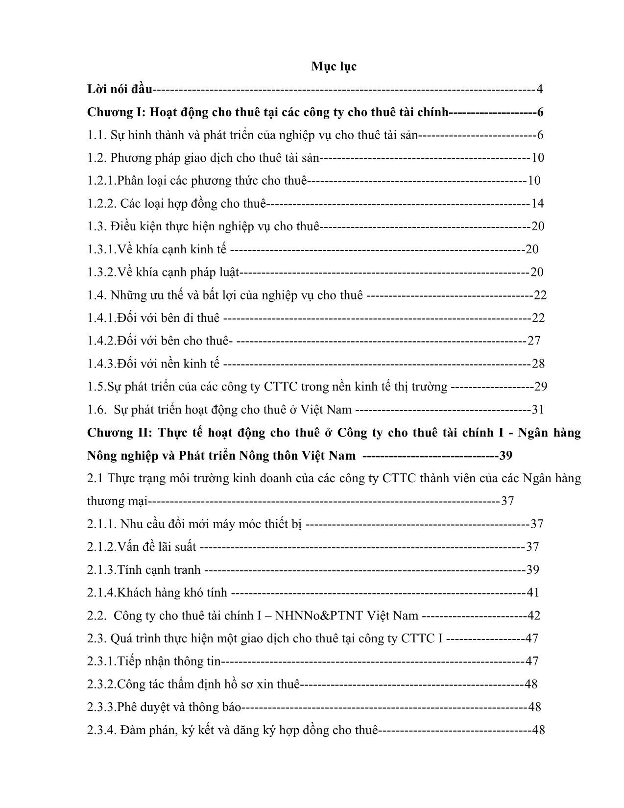 Báo cáo Một số giải pháp cơ bản nhằm phát triển hoạt động cho thuê tại Công ty Cho thuê Tài chính I - Ngân hàng Nông nghiệp và Phát triển Nông thôn Việt Nam trang 2
