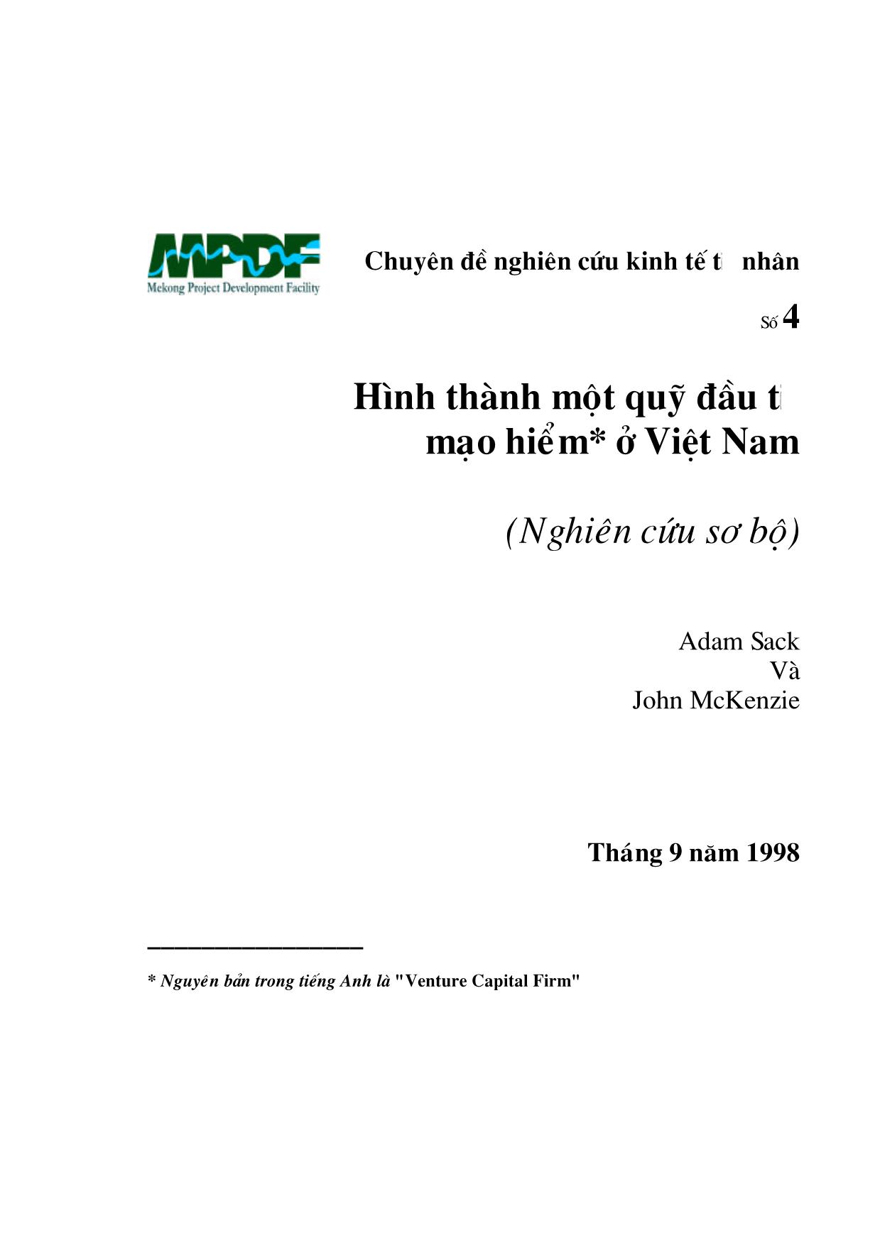 Chuyên đề Hình thành một quỹ đầu tư mạo hiểm ở Việt Nam trang 1
