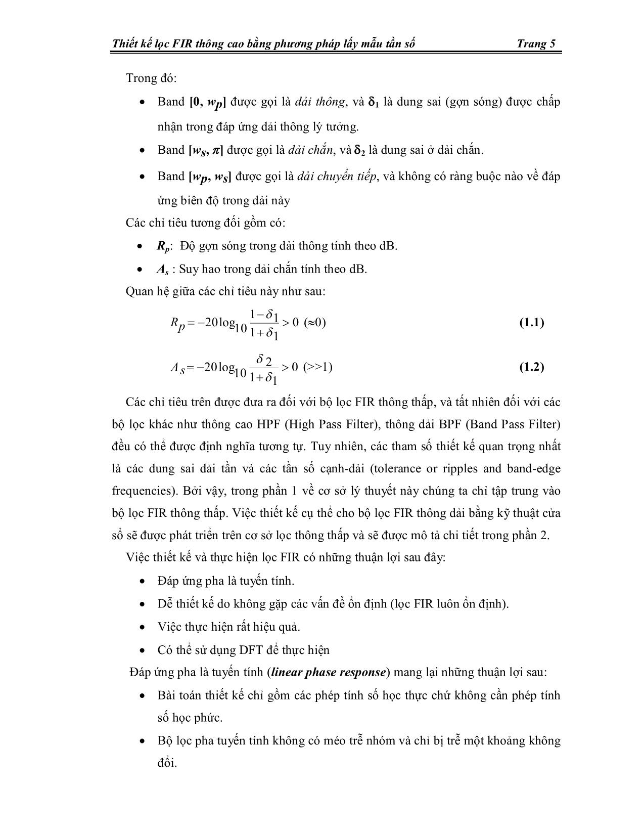 Đề tài Thiết kế bộ lọc fir thông cao bằng phương pháp lấy mẫu tần số trang 5