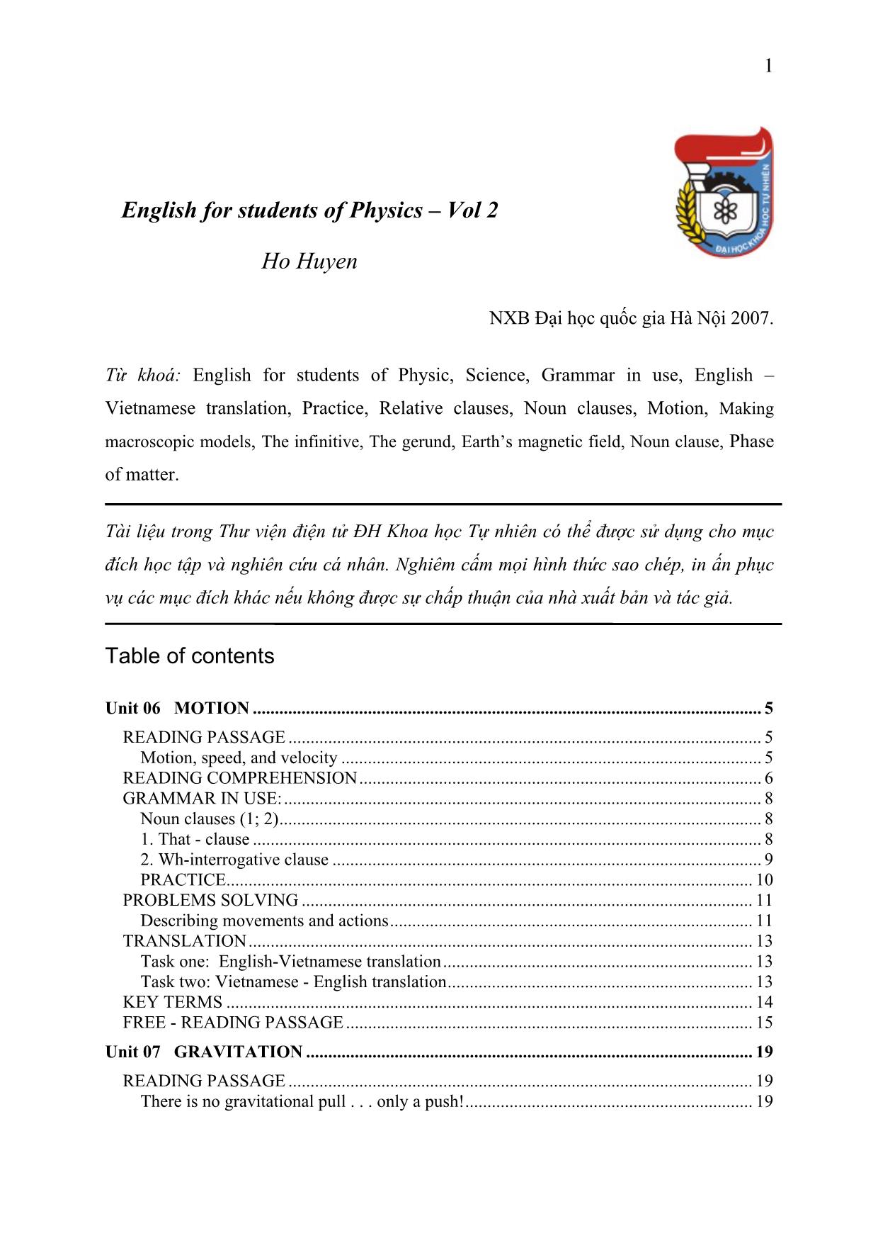 English for students of Physics – Vol 2 trang 1