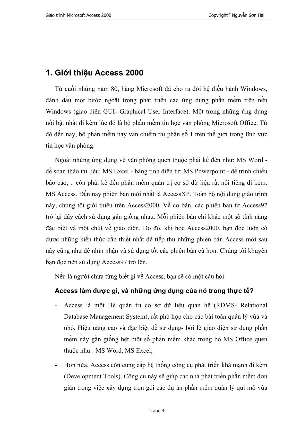 Giáo trình Microsoft Access 2000 trang 4