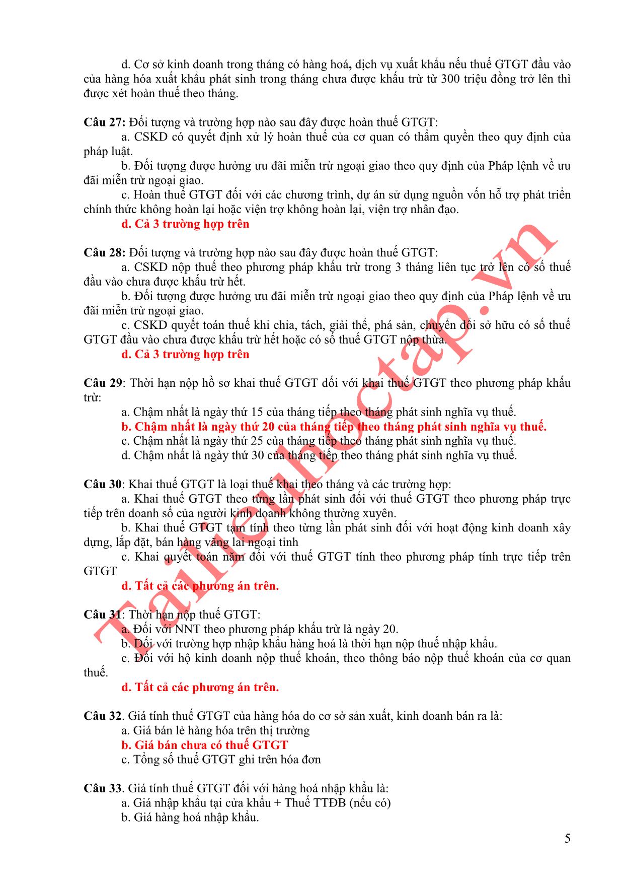 Hệ thống câu hỏi và bài tập trắc nghiệm thi công chức thuế trong năm 2014 trang 5